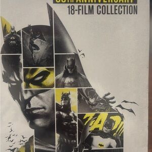 DC Batman 18-Film Collection Cover Art in Black, White, Yellow
